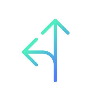 Straight and turn left traffic sign pixel perfect gradient linear ui icon. Reach destination. Drive car. Line color user interface symbol. Modern style pictogram. Vector isolated outline illustration