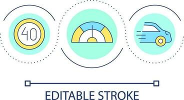 velocidad límite lazo concepto icono. conducción la seguridad regulación. perder velocidad. desacelerando abajo. Señal de tráfico resumen idea Delgado línea ilustración. aislado contorno dibujo. editable carrera vector