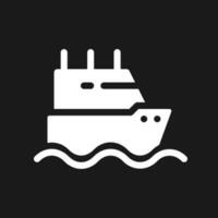 Ferry dark mode glyph ui icon. Boat transporting passengers. User interface design. White silhouette symbol on black space. Solid pictogram for web, mobile. Vector isolated illustration