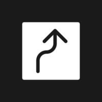 Right reverse turn dark mode glyph ui icon. Follow arrow. Road sign. User interface design. White silhouette symbol on black space. Solid pictogram for web, mobile. Vector isolated illustration