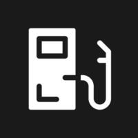 Gas station location dark mode glyph ui icon. Find fuel. Search on map. User interface design. White silhouette symbol on black space. Solid pictogram for web, mobile. Vector isolated illustration