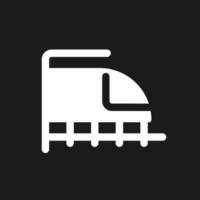 carril transporte oscuro modo glifo ui icono. alta velocidad bala tren. usuario interfaz diseño. blanco silueta símbolo en negro espacio. sólido pictograma para web, móvil. vector aislado ilustración