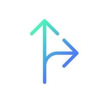 Straight and turn right traffic sign pixel perfect gradient linear ui icon. Directing arrows. Line color user interface symbol. Modern style pictogram. Vector isolated outline illustration