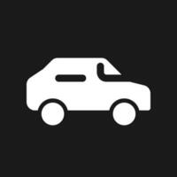 automóvil oscuro modo glifo ui icono. conducción coche. pasajero vehículo. usuario interfaz diseño. blanco silueta símbolo en negro espacio. sólido pictograma para web, móvil. vector aislado ilustración