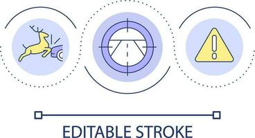ciervo cruce precaución lazo concepto icono. advertencia Señal de tráfico. la carretera accidente prevención resumen idea Delgado línea ilustración. aislado contorno dibujo. editable carrera vector