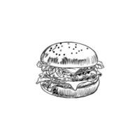 Line art burger vector illustration.