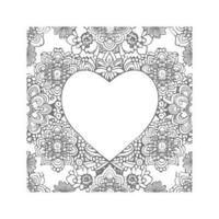 Flower with frame in shape of heart. decoration in ethnic oriental, vector