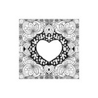 Flower with frame in shape of heart. decoration in ethnic oriental, vector