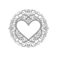 Flower with frame in shape of heart. decoration in ethnic oriental vector