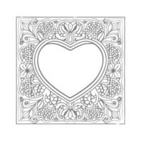 Flower with frame in shape of heart. decoration in ethnic oriental, vector