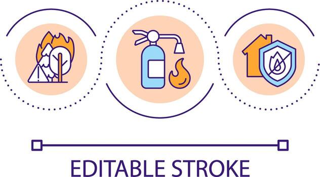 Fire extinguisher usage loop concept icon. Wildfire and house fire removing abstract idea thin line illustration. Safety measure. Isolated outline drawing. Editable stroke vector