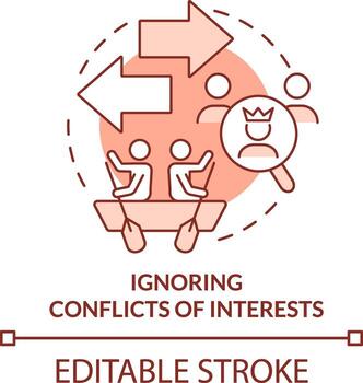 Ignoring conflicts of interests terracotta concept icon. Unethical behavior in work abstract idea thin line illustration. Isolated outline drawing. Editable stroke vector