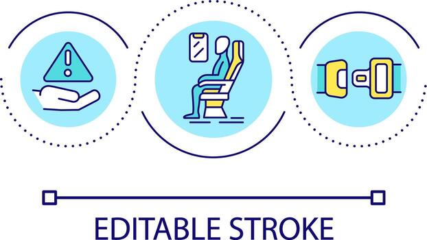 Wearing safety belt properly loop concept icon. Keeping passenger in seat during flight abstract idea thin line illustration. Seatbelt use. Isolated outline drawing. Editable stroke vector