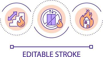 evitar ascensor uso durante fuego en edificio lazo concepto icono. evacuación en caso de fuego emergencia resumen idea Delgado línea ilustración. aislado contorno dibujo. editable carrera vector