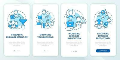 Adaptation challenges blue onboarding mobile app screen. Team joining walkthrough 4 steps editable graphic instructions with linear concepts. UI, UX, GUI template vector