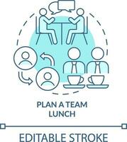 Plan team lunch turquoise concept icon. Communication. Developing onboarding process abstract idea thin line illustration. Isolated outline drawing. Editable stroke vector