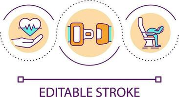 Passenger position during air accident loop concept icon. Crash injury during flying risk prevention abstract idea thin line illustration. Isolated outline drawing. Editable stroke vector