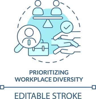 Prioritizing workplace diversity turquoise concept icon. Example of ethical behavior abstract idea thin line illustration. Isolated outline drawing. Editable stroke vector