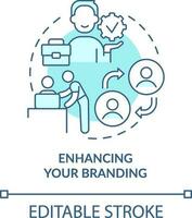 Enhancing your branding turquoise concept icon. Experience. Onboarding challenge abstract idea thin line illustration. Isolated outline drawing. Editable stroke vector