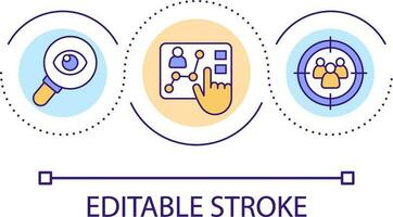 Analyzing audience loop concept icon. Customer behavior studying. Business and marketing abstract idea thin line illustration. Isolated outline drawing. Editable stroke vector