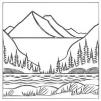 Landscape Coloring book, mountains and river. vector