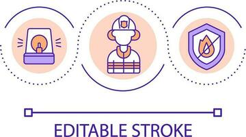 llamada para bombero lazo concepto icono. fuego accidente resumen idea Delgado línea ilustración. fuego proteccion carrera profesional. rescate obrero. aislado contorno dibujo. editable carrera vector