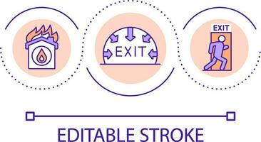 Emergency evacuation during fire in building loop concept icon. Leaving through exit door abstract idea thin line illustration. Isolated outline drawing. Editable stroke vector