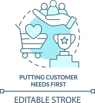 Putting customer needs first turquoise concept icon. Ethical behavior abstract idea thin line illustration. Isolated outline drawing. Editable stroke vector