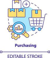 Purchasing concept icon. Products and materials. Element of supply chain management abstract idea thin line illustration. Isolated outline drawing. Editable stroke vector