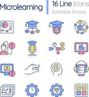 Micro learning in education RGB color icons set. Tracking progress. Online courses. Isolated vector illustrations. Simple filled line drawings collection. Editable stroke