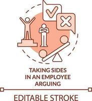 Taking sides in employee arguing terracotta concept icon. Unethical behavior in work abstract idea thin line illustration. Isolated outline drawing. Editable stroke vector