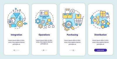 Elements of supply chain management onboarding mobile app screen. Walkthrough 4 steps editable graphic instructions with linear concepts. UI, UX, GUI template vector