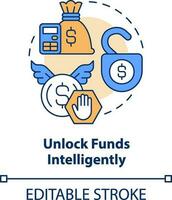 Unlock funds intelligently concept icon. Immediate attention area abstract idea thin line illustration. Isolated outline drawing. Editable stroke vector