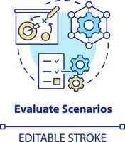 Evaluate scenarios concept icon. Optimize operational metrics. Supply chain priority abstract idea thin line illustration. Isolated outline drawing. Editable stroke vector