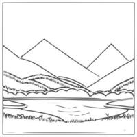 Landscape Coloring book, mountains and river. vector