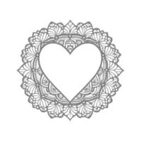 Flower with frame in shape of heart. decoration in ethnic oriental, vector