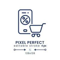 Online Shopping app linear desktop icon. Ecommerce platform. Grocery delivery. Pixel perfect 128x128, outline 4px. GUI, UX design. Isolated user interface element for website. Editable stroke vector