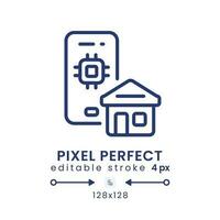 Home Automation app linear desktop icon. Automatic control. Internet of Things devices. Pixel perfect 128x128, outline 4px. GUI, UX design. Isolated user interface element for website. Editable stroke vector