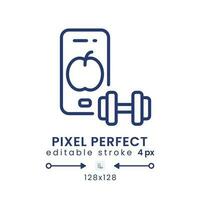 Fitness app linear desktop icon. Personal training. Weight loss. Activity tracker. Pixel perfect 128x128, outline 4px. GUI, UX design. Isolated user interface element for website. Editable stroke vector