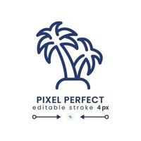 Palm tree linear desktop icon. Summer vacation. Tropical island. Tourism and travel. Pixel perfect, outline 4px. GUI, UX design. Isolated user interface element for website. Editable stroke vector