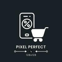 Online Shopping app white solid desktop icon. Ecommerce platform. Grocery delivery. Pixel perfect 128x128, outline 4px. Silhouette symbol for dark mode. Glyph pictogram. Vector isolated image