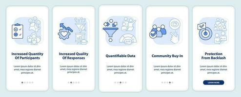 Advantages of digital engagement light blue onboarding mobile app screen. Walkthrough 5 steps editable instructions with linear concepts. UI, UX, GUI template vector