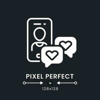 Dating app white solid desktop icon. Romantic relationship. Potential partner. Pixel perfect 128x128, outline 4px. Silhouette symbol for dark mode. Glyph pictogram. Vector isolated image