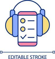 Using audio in education RGB color icon. Podcast listener. Audio content. Listening practice in lessons. Isolated vector illustration. Simple filled line drawing. Editable stroke