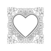 Flower with frame in shape of heart. decoration in ethnic oriental, vector