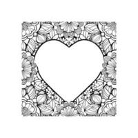 Flower with frame in shape of heart. decoration in ethnic oriental, vector