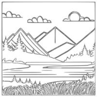 Landscape Coloring book, mountains and river. vector