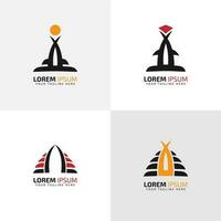 Set of 4 vector logos. Abstract building in a linear style. Security building, home and property protection, real estate sales, home renovation, architecture, landscape design and much more