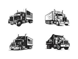 camión logo silueta icono semi camión con remolque circulo emblema logo vector aislado. Listo hecho logo modelo conjunto vector aislado vector conjunto
