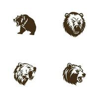 Graphical set of bears on black, grizzly bear and panda vector elements.Design,tattoo and logo